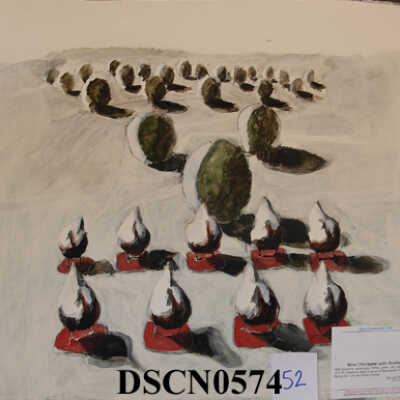 Nine Chickens with Bushes