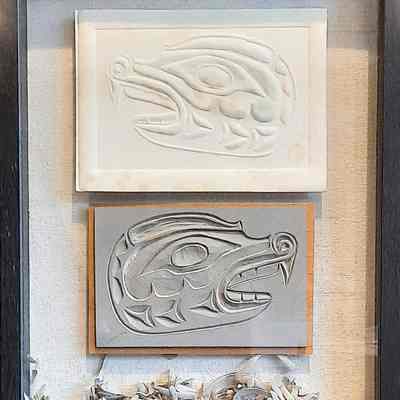 Edward Raub carving and print