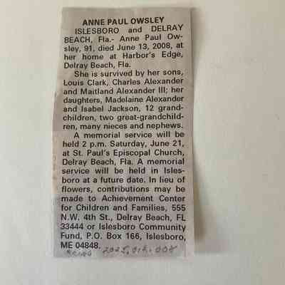 Anne Paul Owsley obituary