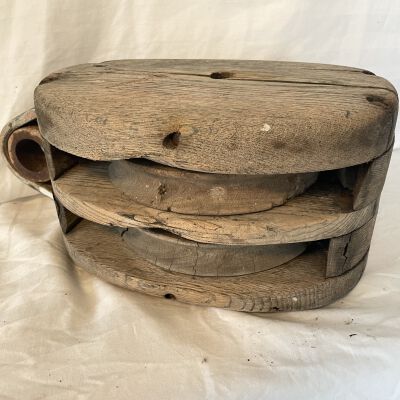 Large Wooden Block and Tackle