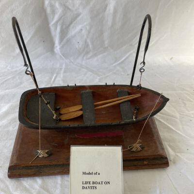 Model of Life Boat on Davits with oars and stand