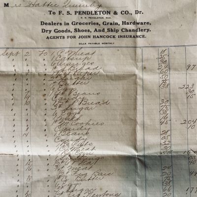 F. S. Pendleton invoice for Hattie Quimby, October 1920