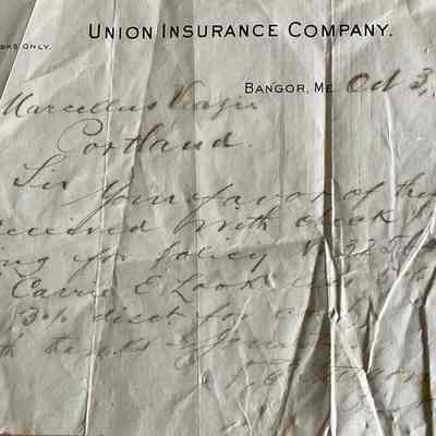 Documents from Quimby family. Insurance receipt dated 1902 for Schooner Carrie E. Look