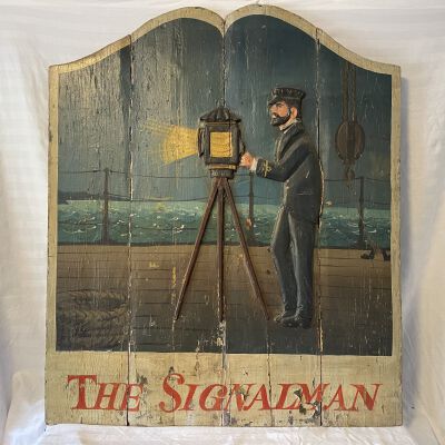 "The Signalman" Tavern Sign with Raised Figure and Light