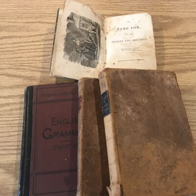 Collection of old school books, readers, grammars