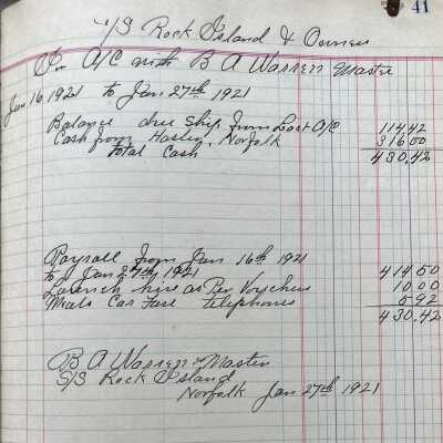 Account book of B. A. Warren, ship's master