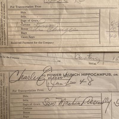 Freight receipts for the Charles S. Quimby household