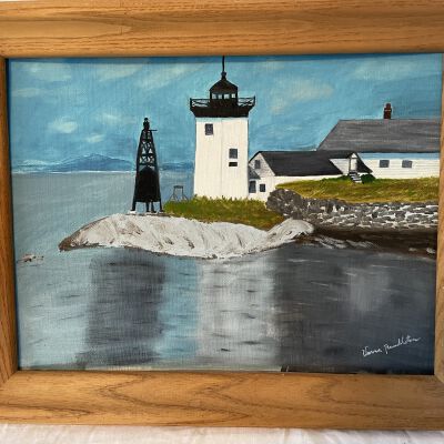 Framed Painting of Grindle Point Lighthouse, by Verna Hale Pendleton
