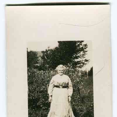 Woman in a garden, postcard