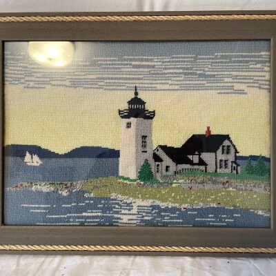 Needlepoint of Grindle Point Lighthouse by Anne Kilham