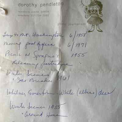 Dorothy Pendleton's notes for Pendleton family movies