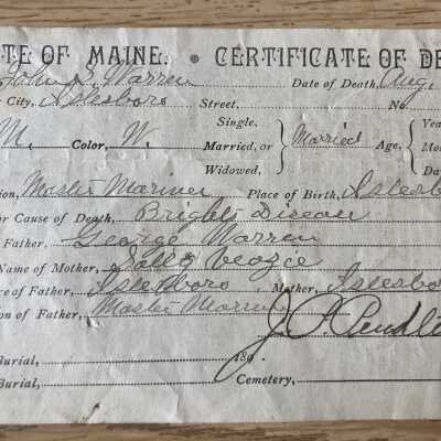 Certificate of Death for John S. Warren