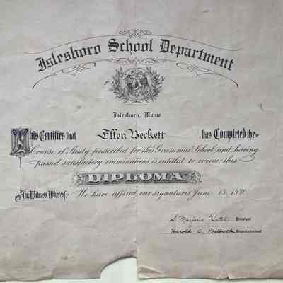 Islesboro Grammar School diploma, 1930