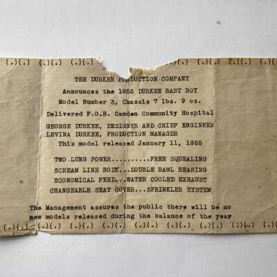 Durkee Production Company announces the 1955 Durkee Baby Boy