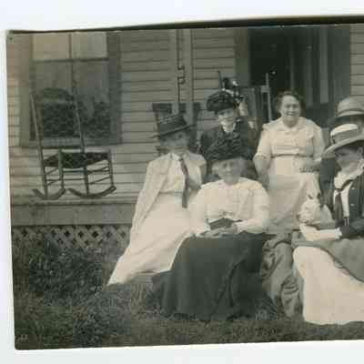 Postcard of six women in their Sunday best