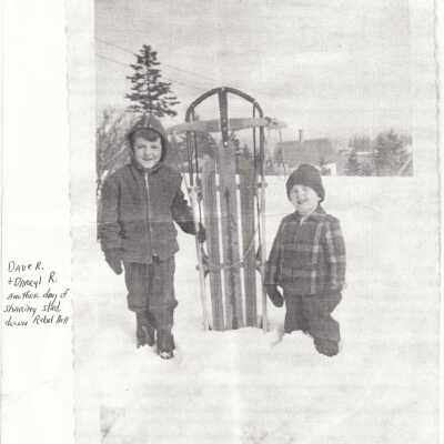Rolerson boys, sledding down Rebel Hill