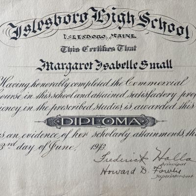 Islesboro High School diploma, 1943