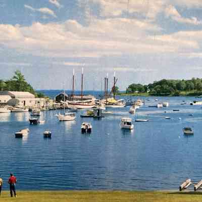 View of Camden Harbor, postcard send to Islesboro January 1964