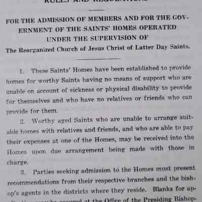 Rules and Regulations for the Admission of Members and for the Governmemt of the Saints' Homes Operated Under the Supervision of the Reorganized Church of Jesus Christ of Latter Day Saints