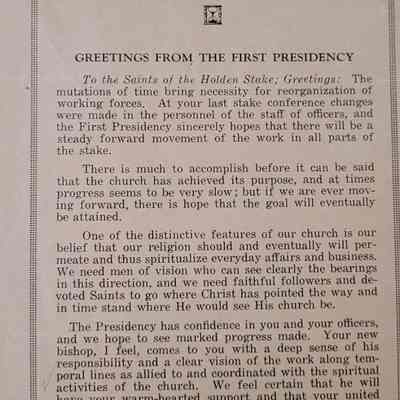 Greetings from the First Presidency Bishop Phillips and Bishop Hunt