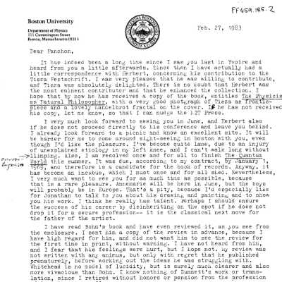 FF459.185.2 - Letters to Fanchon from Abner on Dept of Physics notepaper