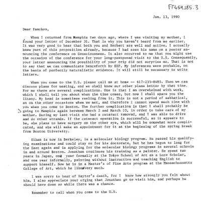 FF459.185.3 - Letters to Fanchon from Abner on Dept of Physics notepaper