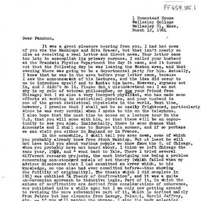 FF459.185.1 - Letters to Fanchon from Abner on Dept of Physics notepaper