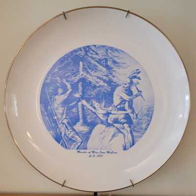 Decorative plate depicting the murder of Miss Jane McCrea, A.D. 1777