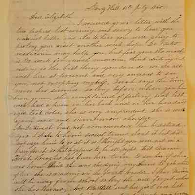 Letter to Elizabeth Teller from her husband Frank Teller of Sandy Hill, New York July 1860