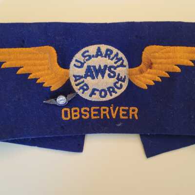 Aircraft Warning System (AWS) Arm Band and Lapel Pin from World War II