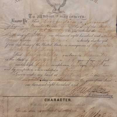 Discharge Papers of George Niles from US Army 1884
