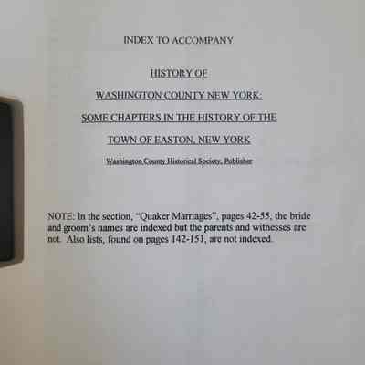 Index to the History of Washington County New York: Some Chapters in the History of the Town of Easton New York