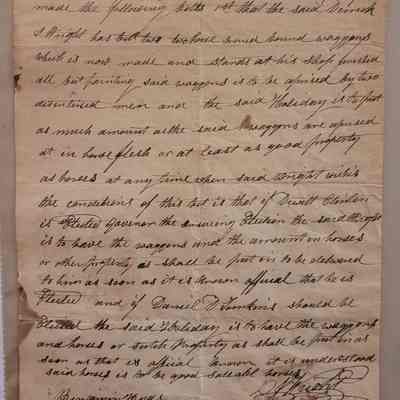 1820 Wager Agreement between Roger Halladay and Derrik Wright, Hartford, New York