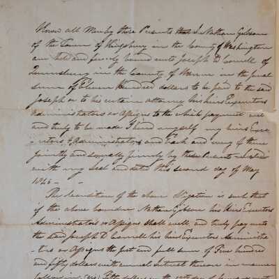 1826 Bond Indenture between Nathan Gibson and Joseph D. Cornell