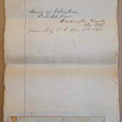 Names of Volunteers Enlisted from Washington County New York from July 2 to December 10th 1862