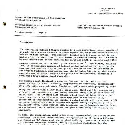 Fort Miller Reformed Church Complex National Historic Register Document