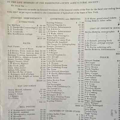 Budget Statement For the Washington County Agricultural Society 1907