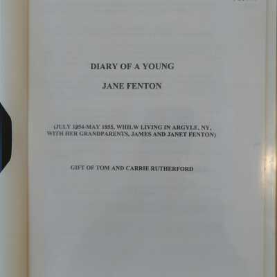Diary Of a Young Jane Fenton (Rutherford), July 1854 to May 1855, While Living With Her Grandparents, James and Janet Fenton.