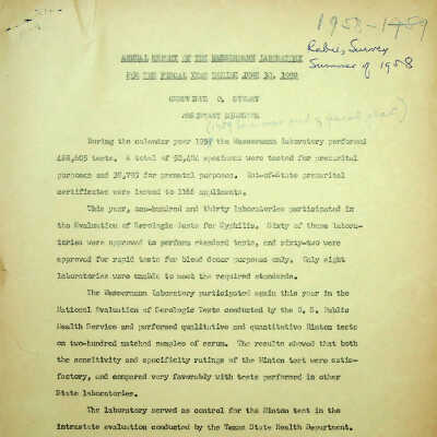 Annual Report of the Wassermann Laboratory for the Fiscal Year Ending June 30, 1959