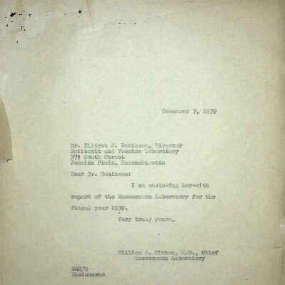 Fiscal Year Report of Wassermann Laboratory 1939