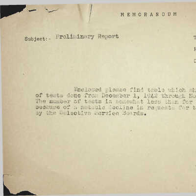 Preliminary Report for Wassermann Laboratory 1943