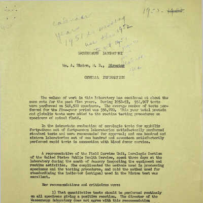 Wassermann Laboratory General Information