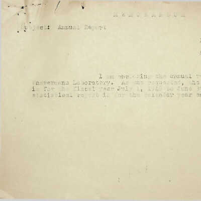 Annual Report of Wassermann Laboratory 1946-1947