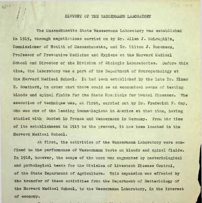 History of the Wassermann Laboratory