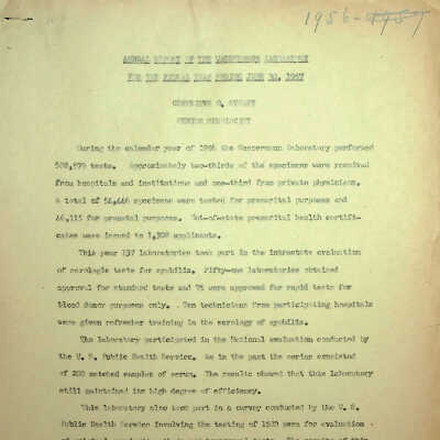Annual Report of the Wassermann Laboratory for the Fiscal Year Ending June 30, 1957
