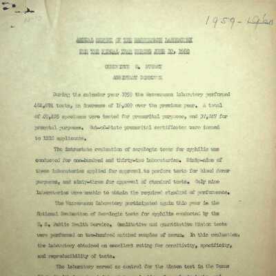 Annual Report of the Wassermann Laboratory for the Fiscal Year Ending June 30, 1960