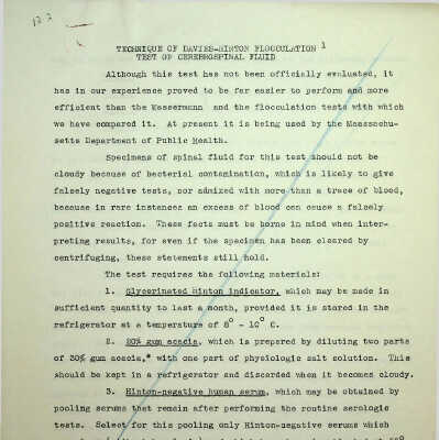 Technique of Davies-Hinton Flocculation Test of Cerebrospinal Fluid