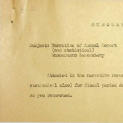 Narrative of Annual Report for Wassermann Laboratory
