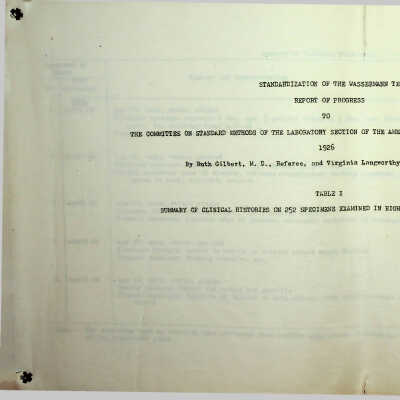 Standardization of the Wassermann Test Report of Progress