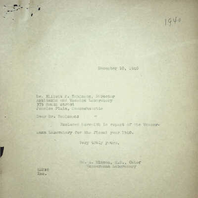 Fiscal Year Report of Wassermann Laboratory 1940